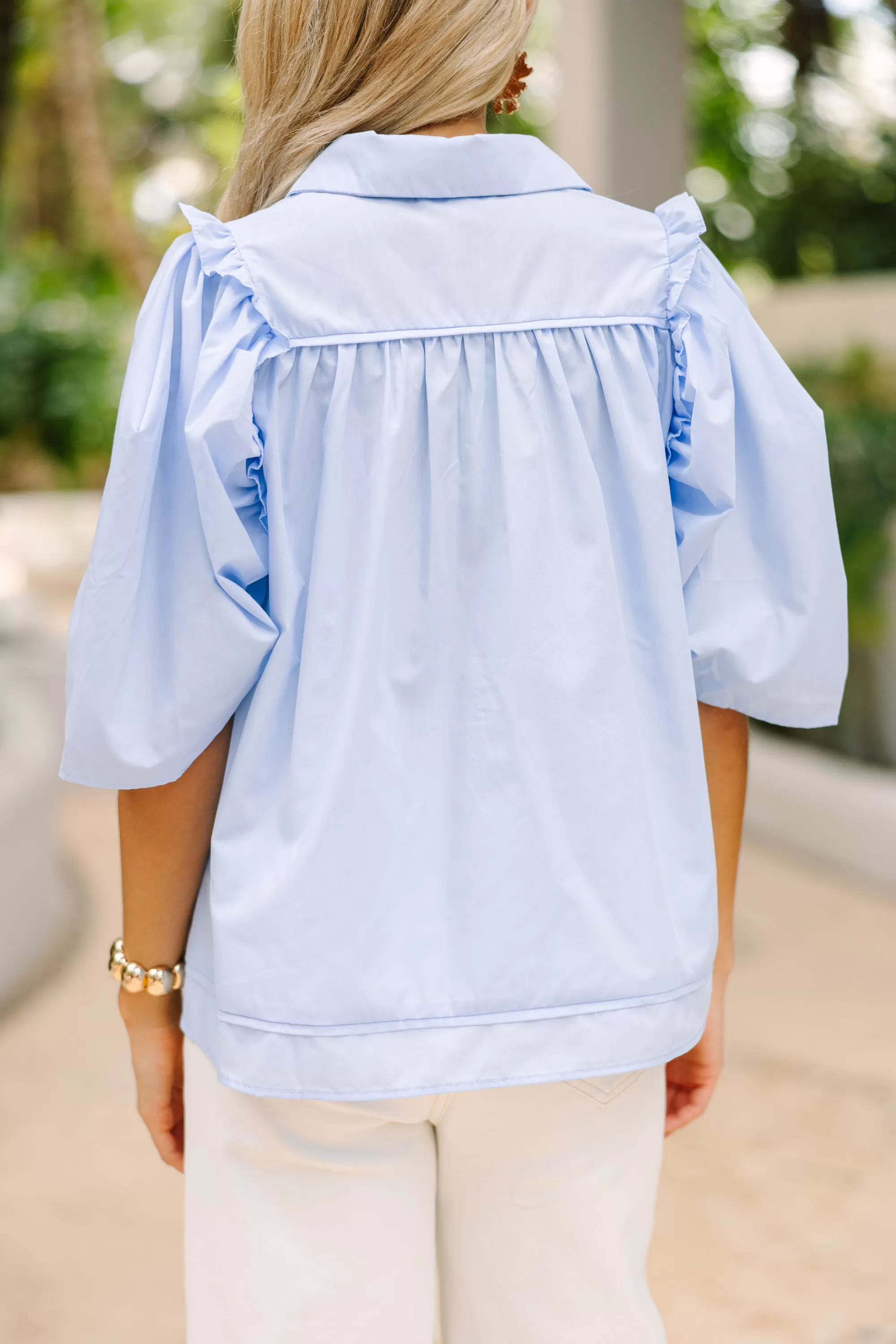 Know You Better Light Blue Puff Sleeve Blouse