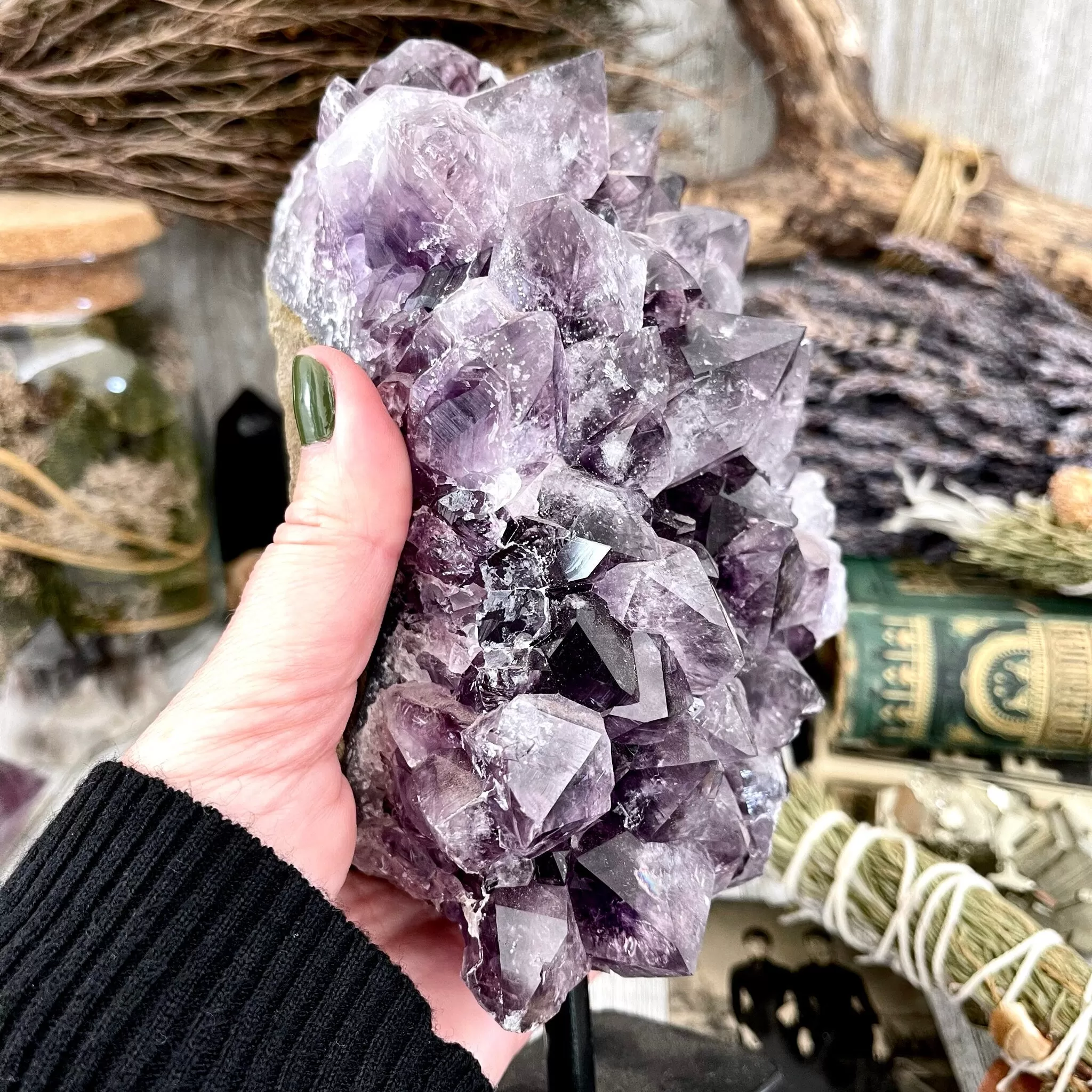 Large Purple Amethyst Crystal Druzy Cluster With Stand / FoxlarkCrystals