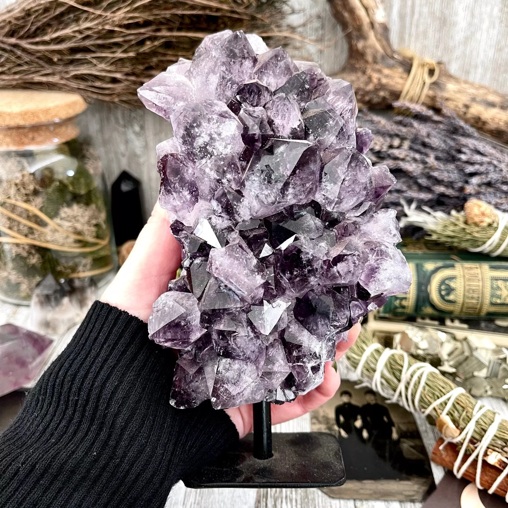 Large Purple Amethyst Crystal Druzy Cluster With Stand / FoxlarkCrystals