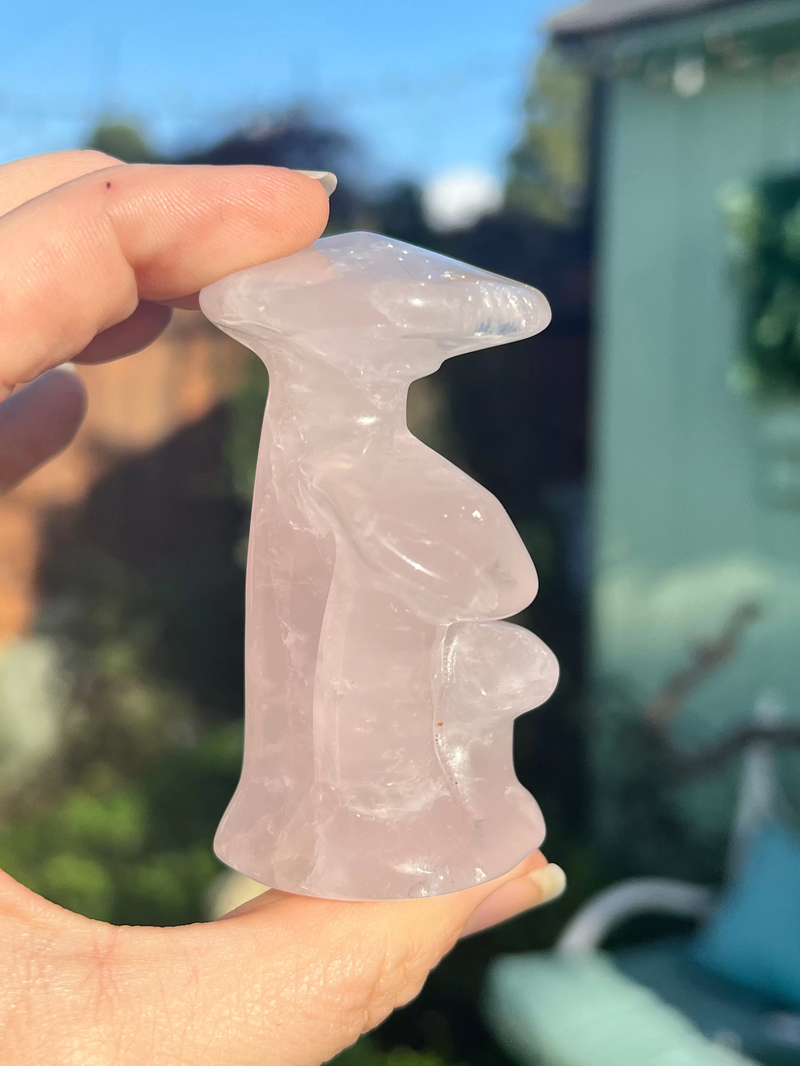 Large Rose Quartz triple  mushroom carving