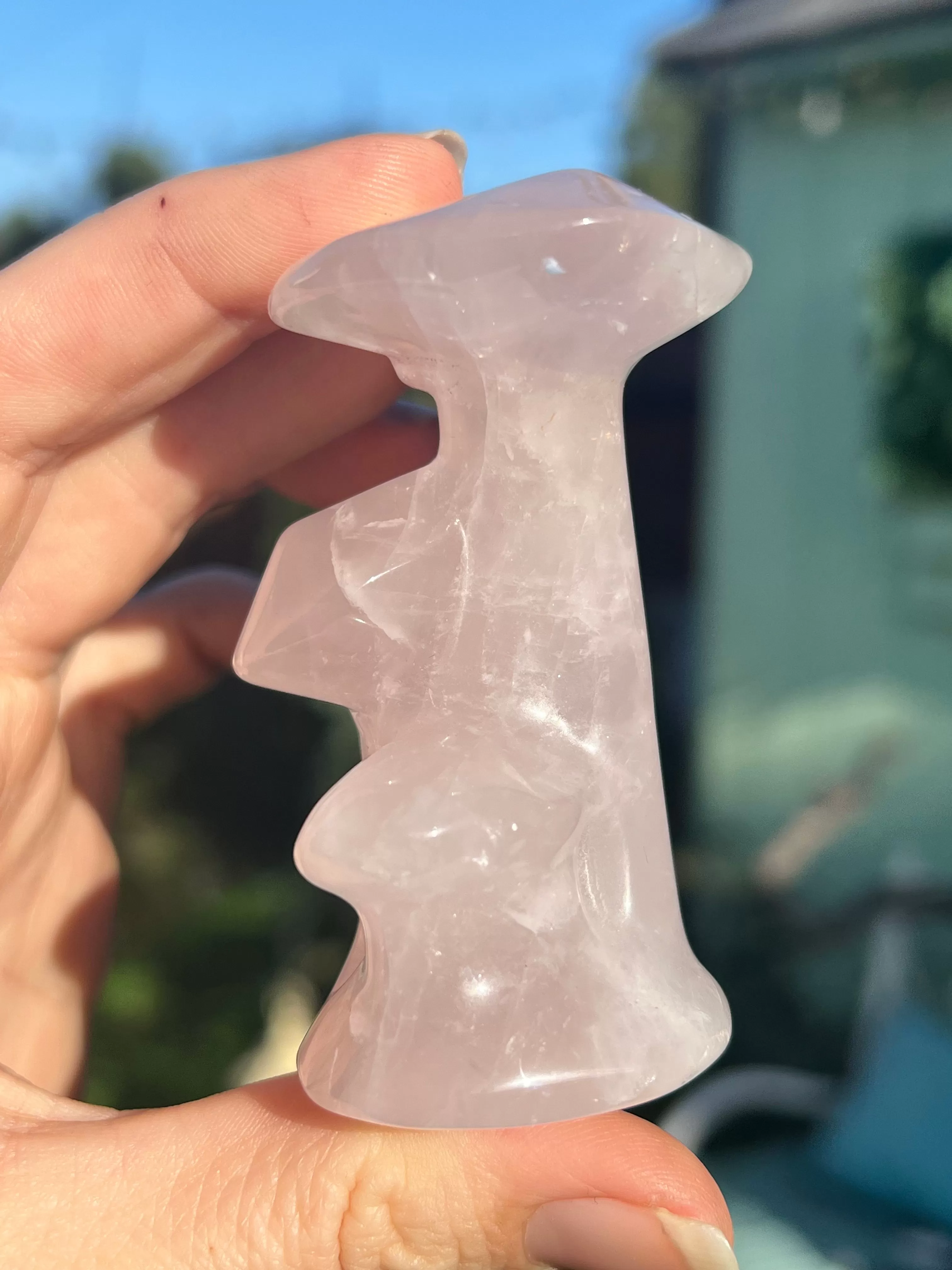 Large Rose Quartz triple  mushroom carving