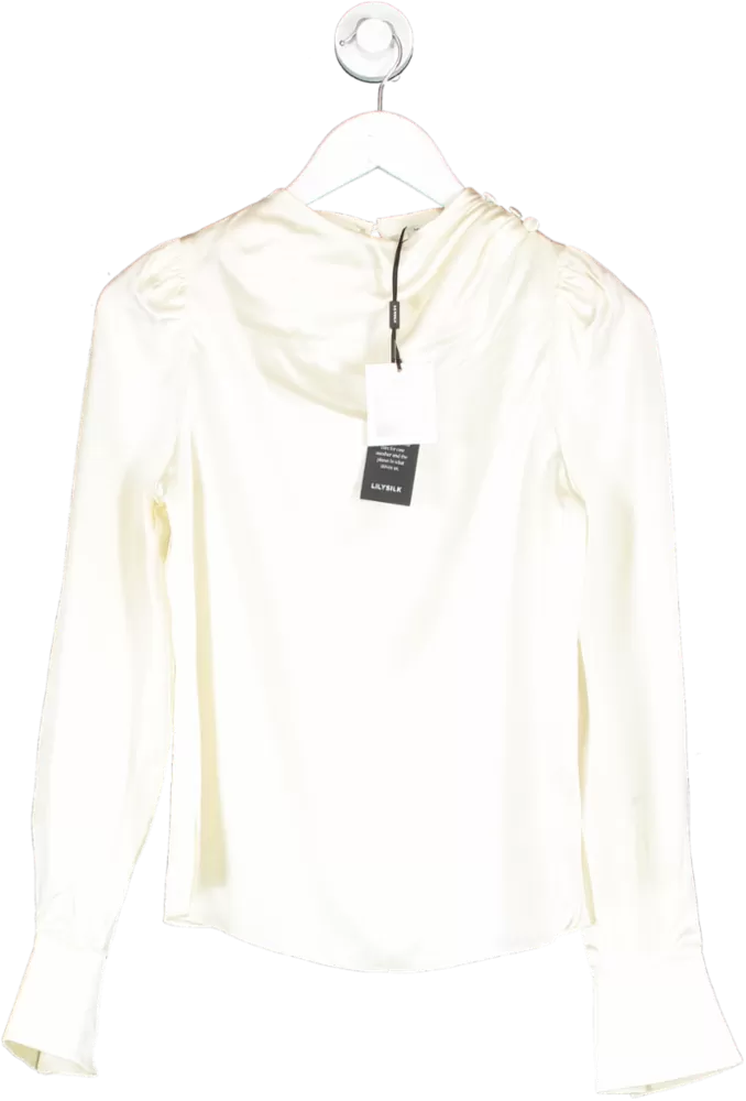 lilysilk Cream Asymmetrical Silk Blouse With Puff Sleeves UK 6