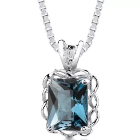 London Blue Topaz Pendant Sterling Silver Radiant Cut 2.50 Carats