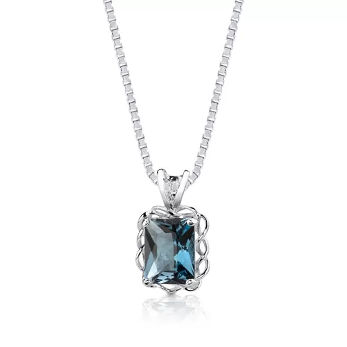 London Blue Topaz Pendant Sterling Silver Radiant Cut 2.50 Carats