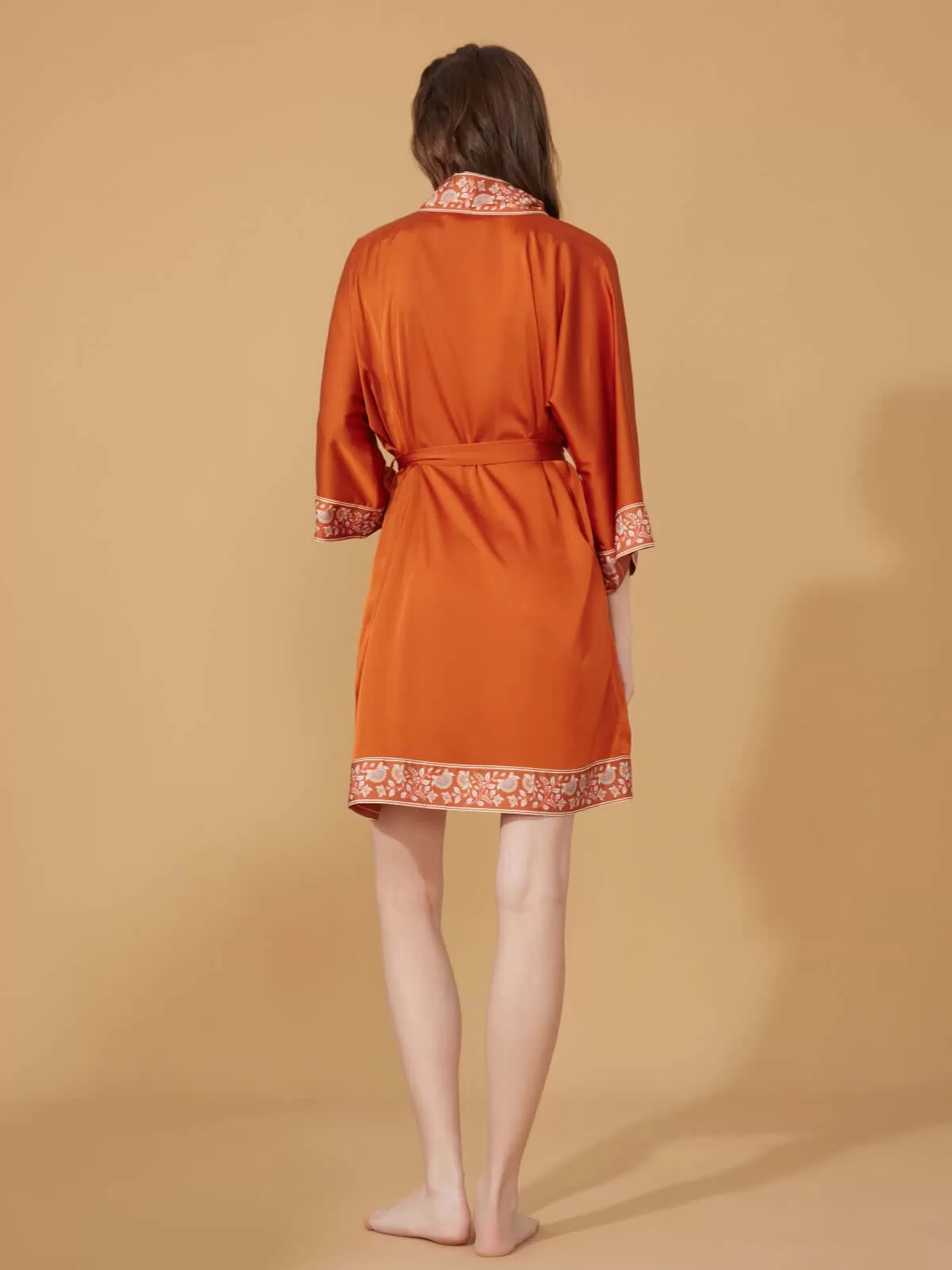 Luxuriously Orange Embellished Flower Short Robe