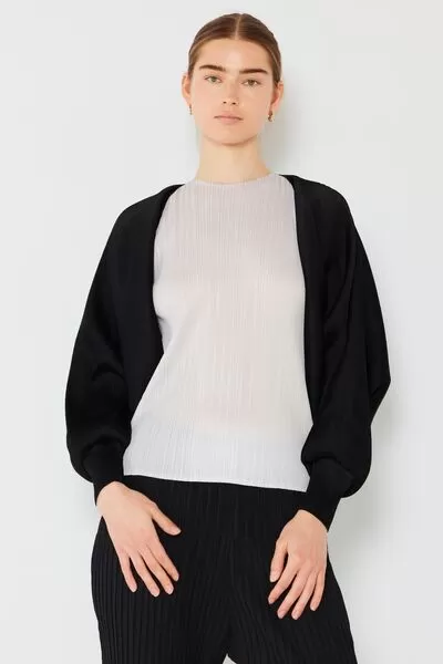 Marina West Swim Rib Pleated Puff Sleeve Bolero Cardigan