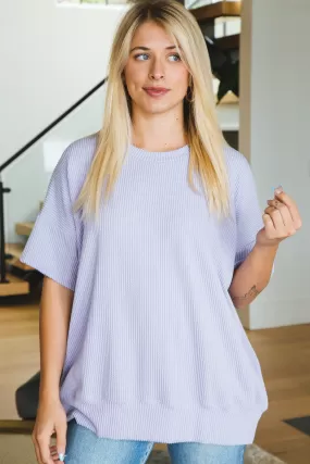 Maya Oversized Wave Rib Top, Lavender