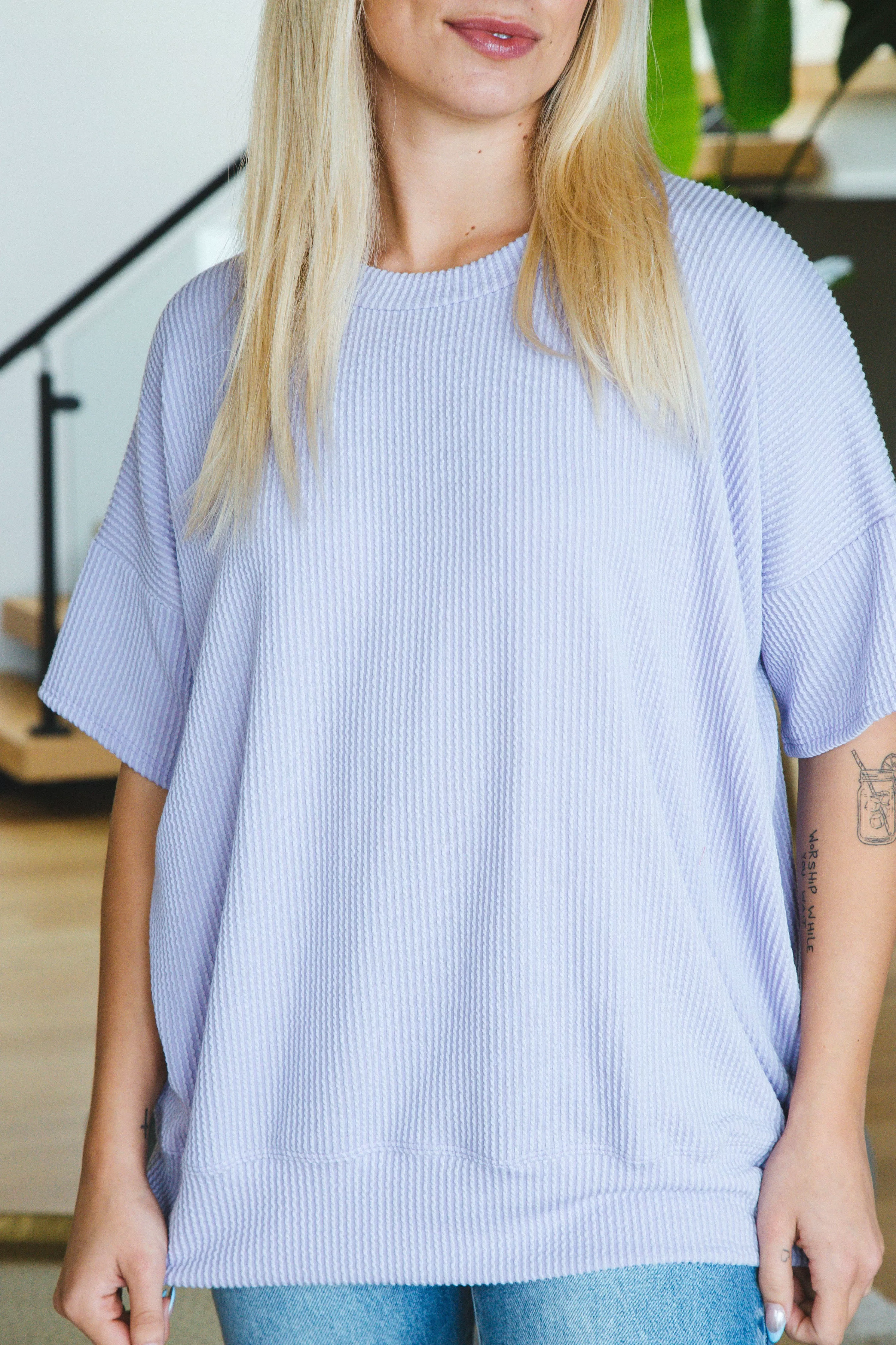 Maya Oversized Wave Rib Top, Lavender