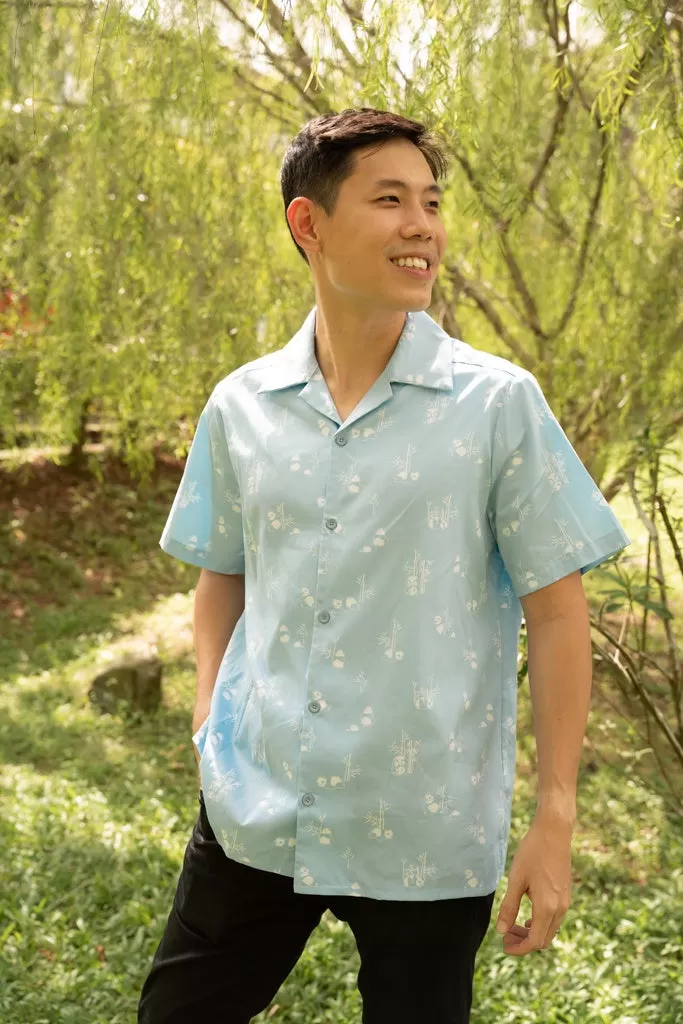 Men's Hawaiian Shirt - Blue Bamboo Pandas