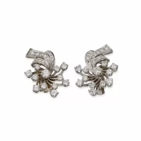 Mid-Century Platinum and Diamond Clip Earrings