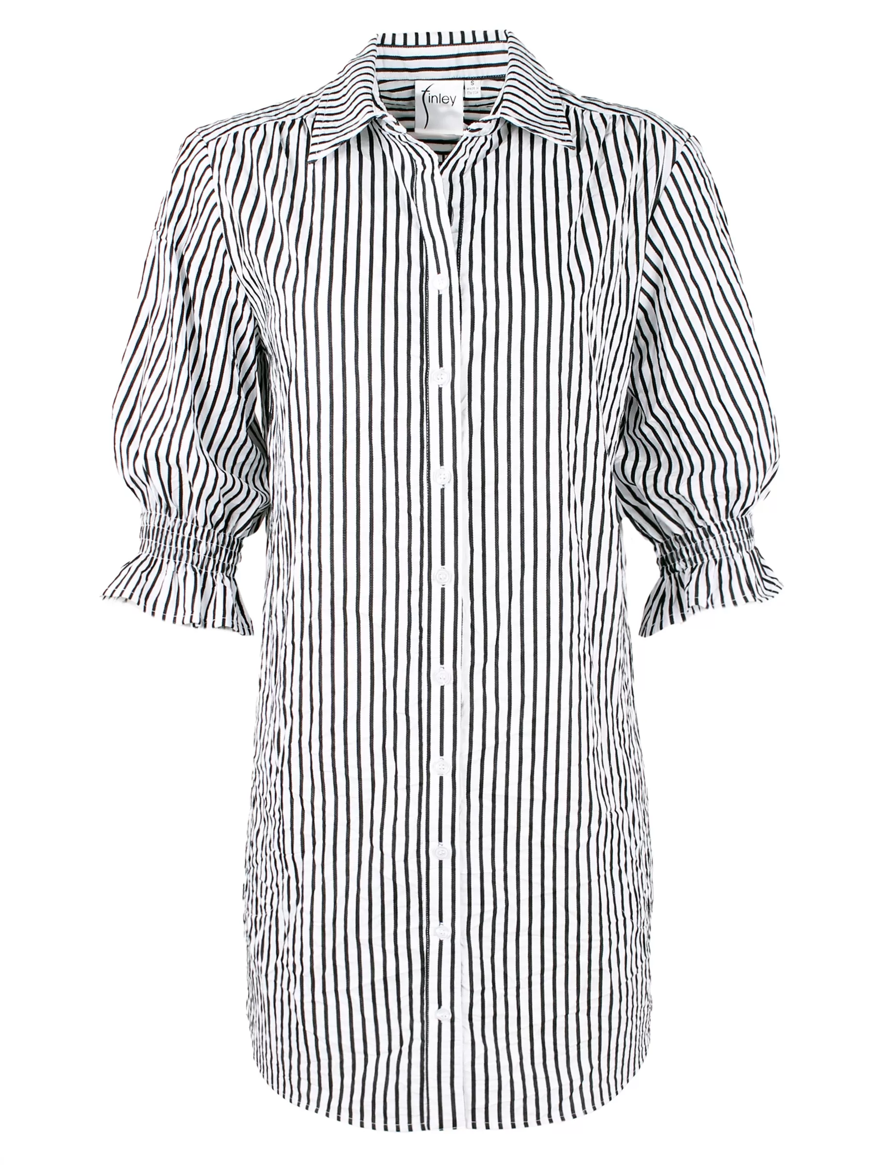 Miller Puff Sleeve Shirt Dress Crushed Black/White Spectator Stripe - WEB exclusive