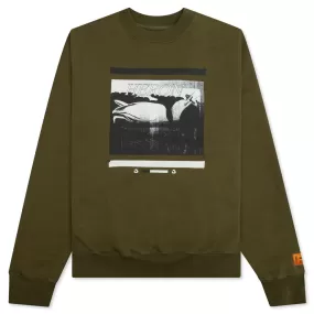 Misprinted Heron Crewneck - Dark Olive