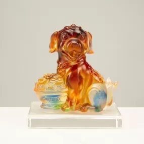 Money Dog Glass Carving Art