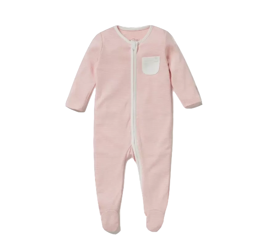 Mori Baby Blush Pink BAMBOO / ORGANIC COTTON  Striped CLEVER ZIP Sleepsuit BNWT Newborn