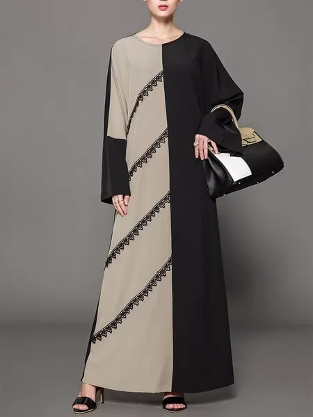 Morven Khaki and Black Lace Colourblock Slant Lace Maxi Abaya Dress