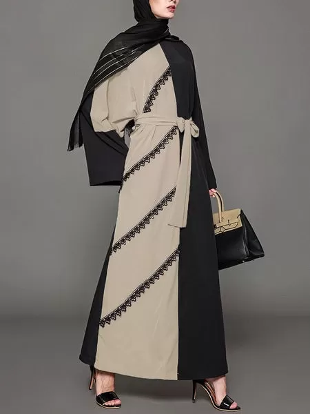 Morven Khaki and Black Lace Colourblock Slant Lace Maxi Abaya Dress