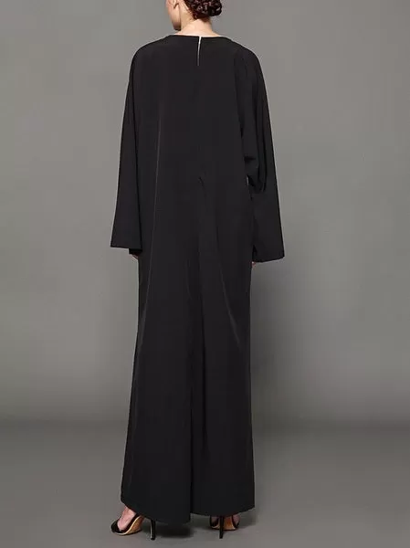 Morven Khaki and Black Lace Colourblock Slant Lace Maxi Abaya Dress