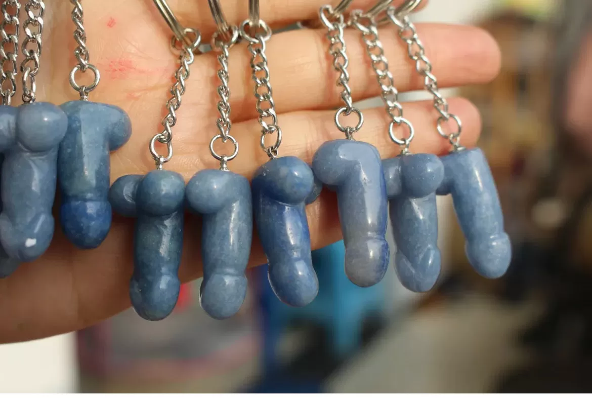 Natural Blue Aventurine Crystal Gemstone Penis keychain