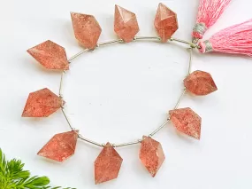 Natural Pink Strawberry Quartz Spindle shape Faceted beads