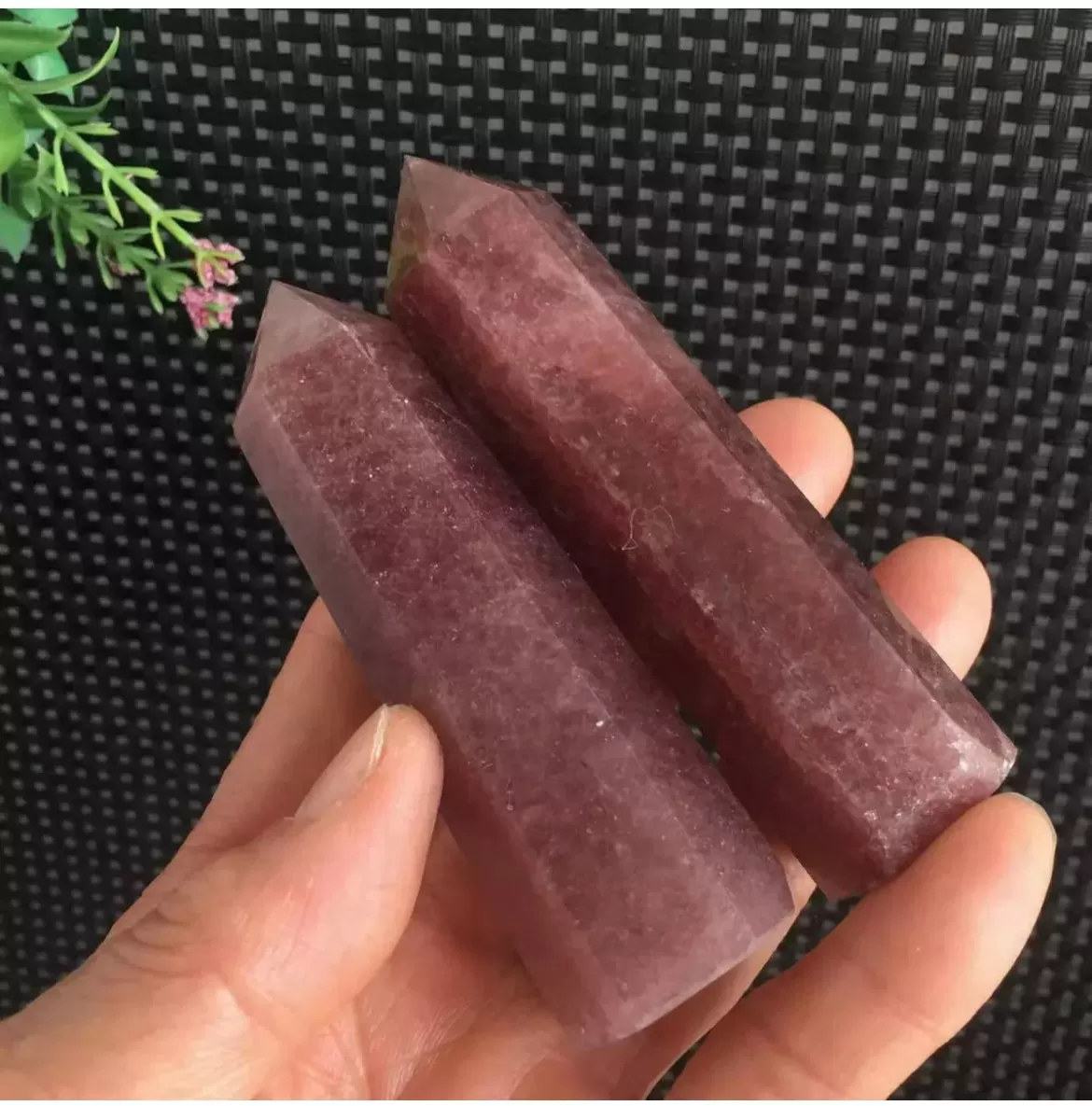 Natural strawberry Quartz gemstone tower point wand