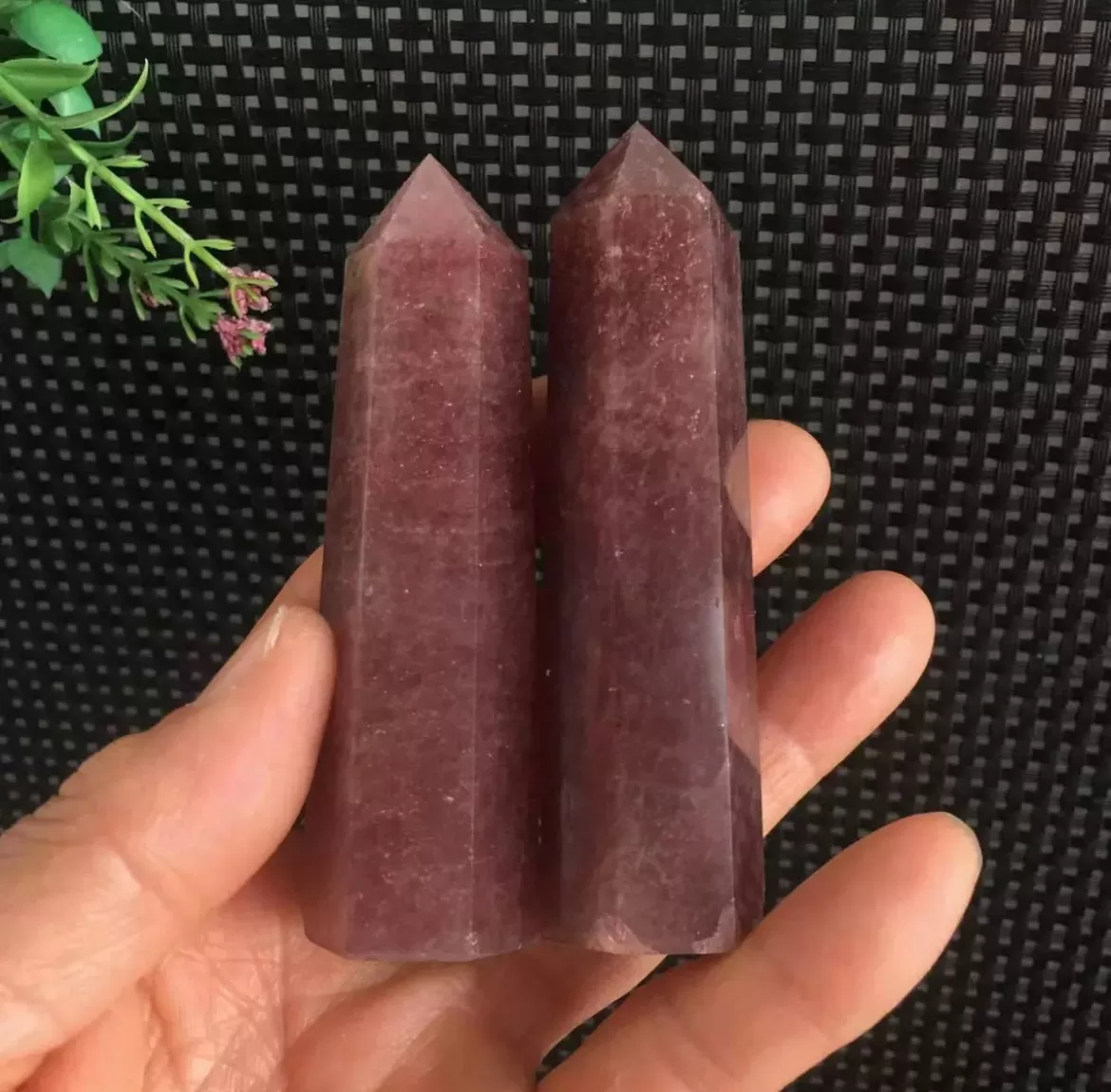 Natural strawberry Quartz gemstone tower point wand