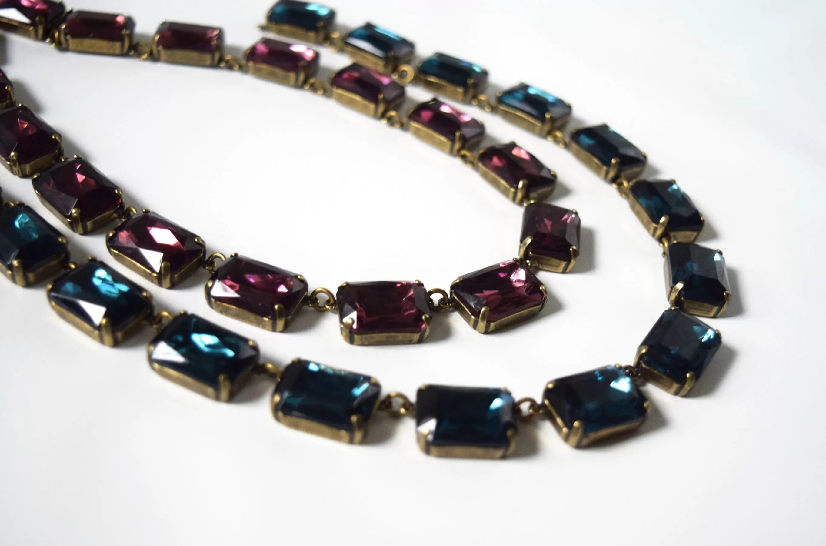 Navy Blue Crystal Collet Necklace - Large Octagon