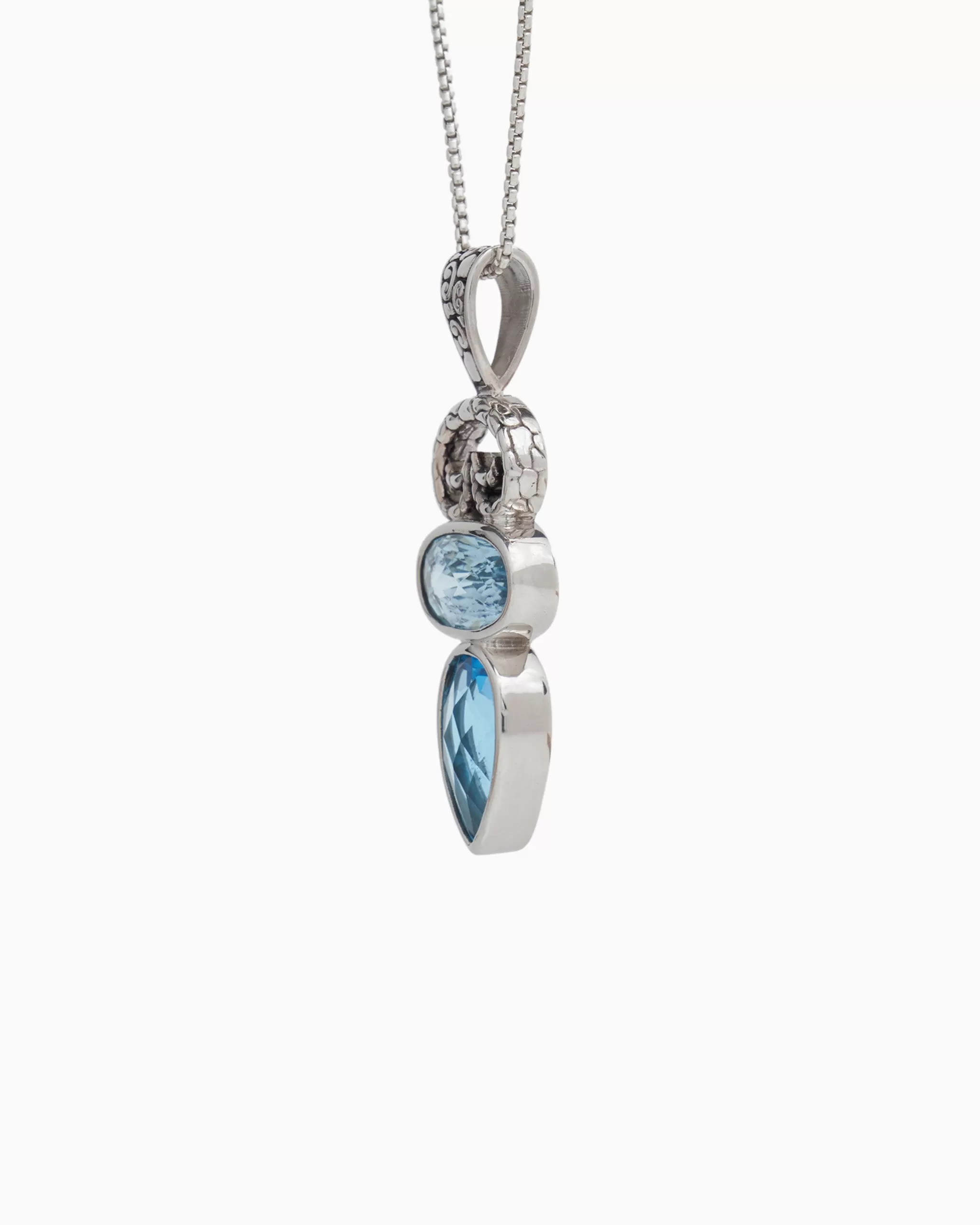 North Shore Double Stone Pendant with Petroglyph - Hampton Blue Topaz/Swiss Blue Topaz