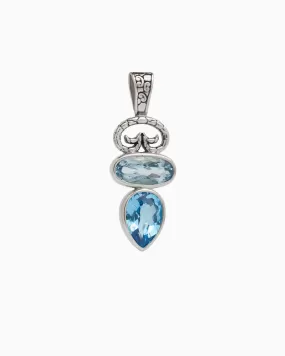 North Shore Double Stone Pendant with Petroglyph - Hampton Blue Topaz/Swiss Blue Topaz