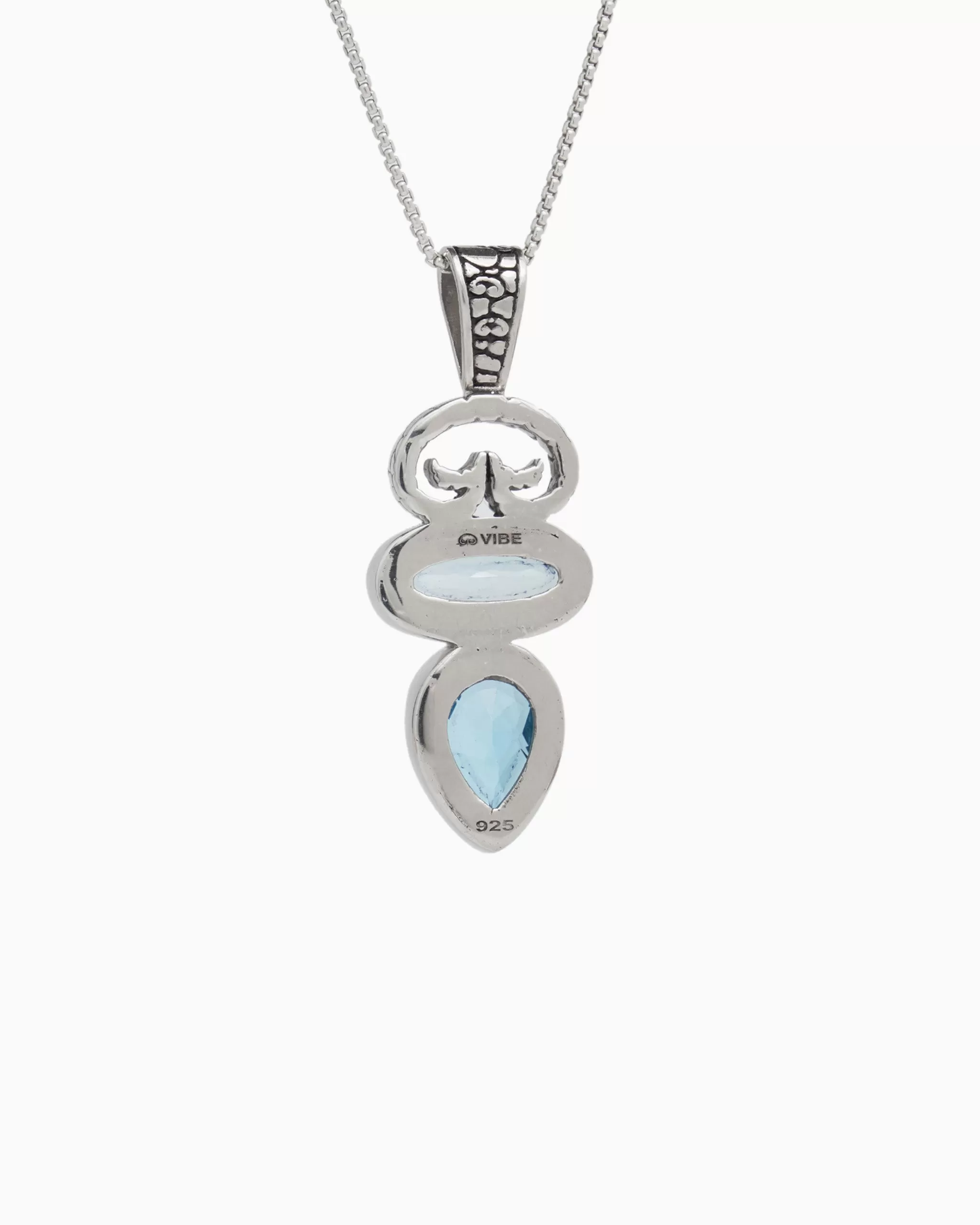 North Shore Double Stone Pendant with Petroglyph - Hampton Blue Topaz/Swiss Blue Topaz