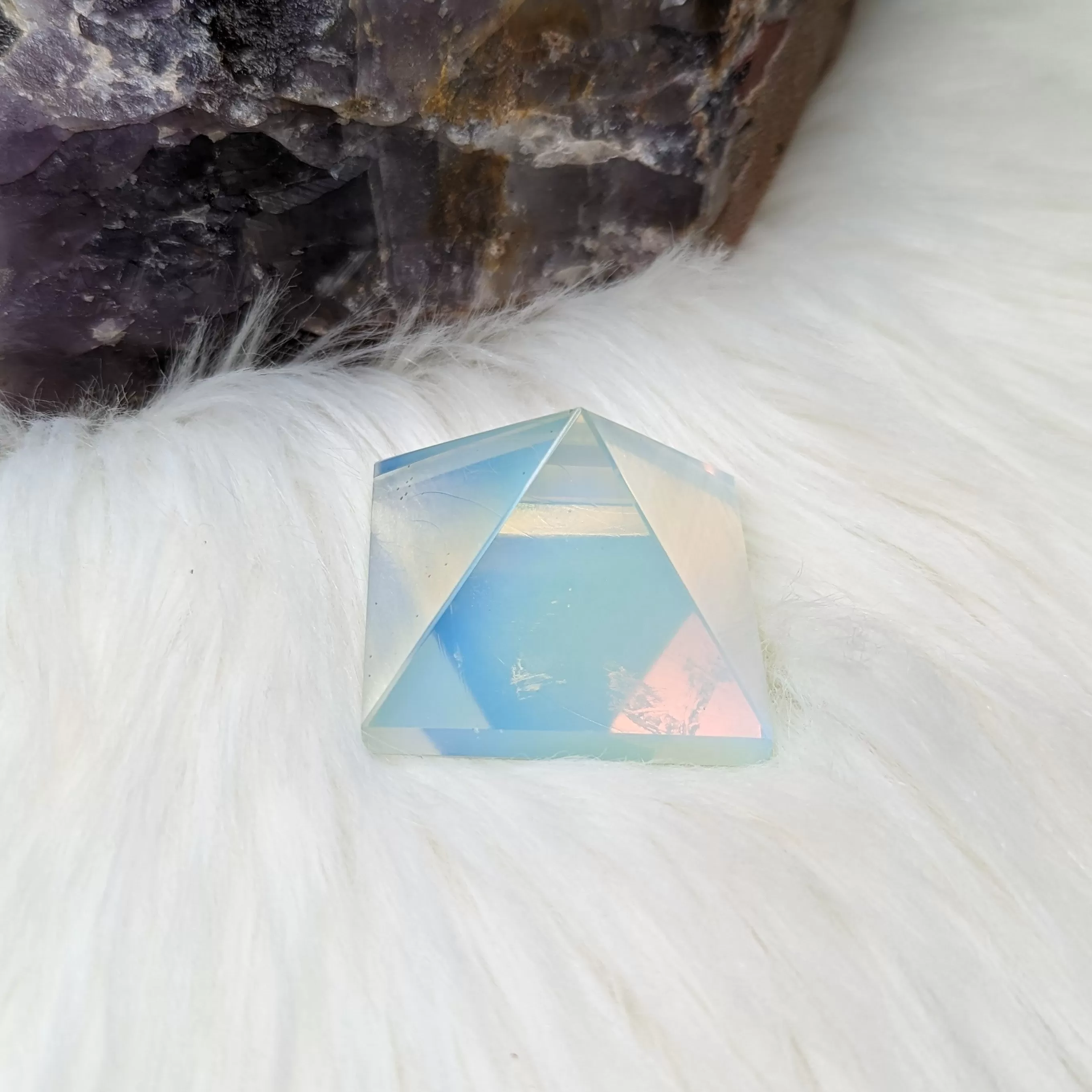 Opalite Glass Pyramid Carving