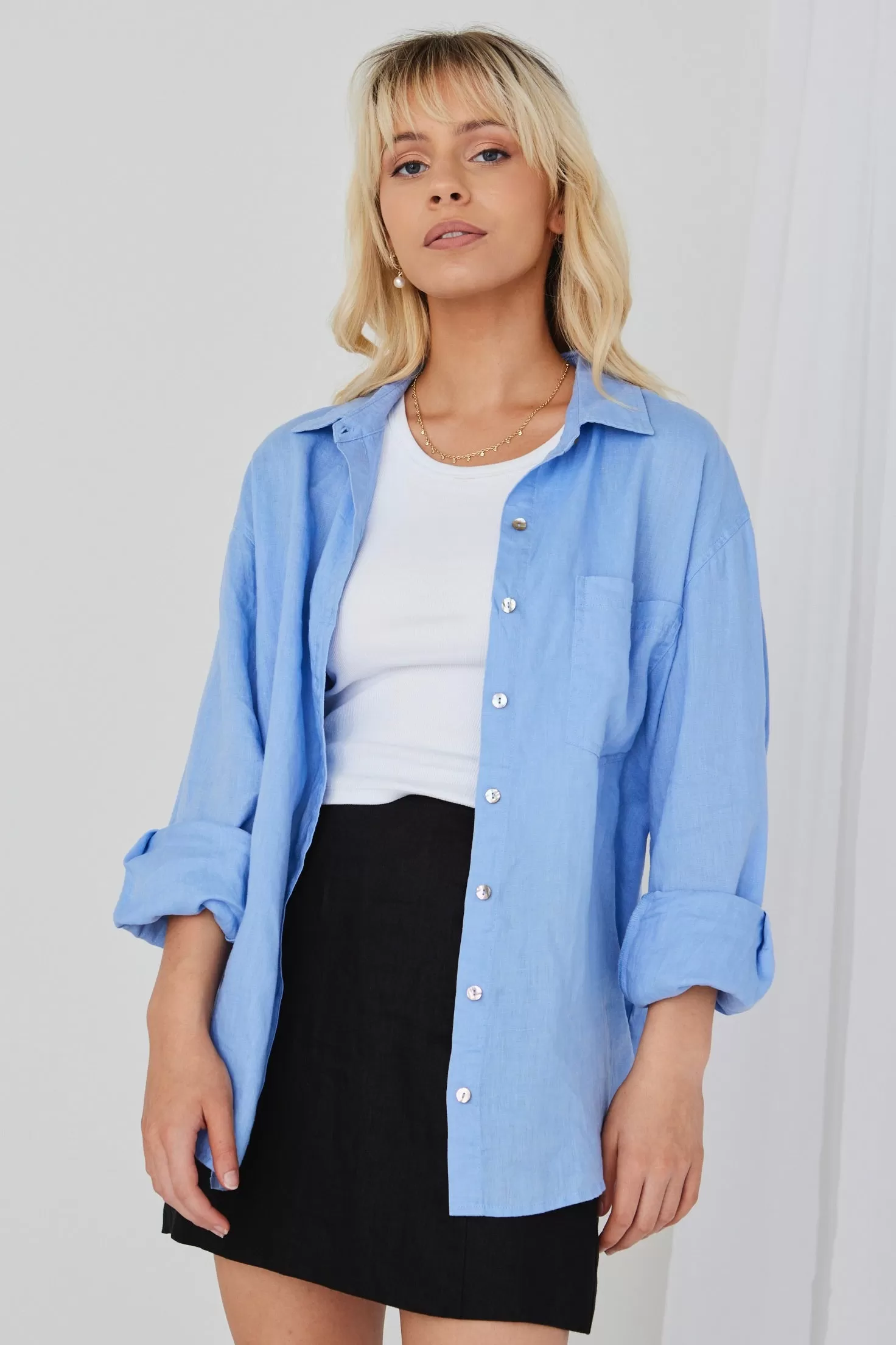 Optimum Cornflower Linen Oversized Shirt