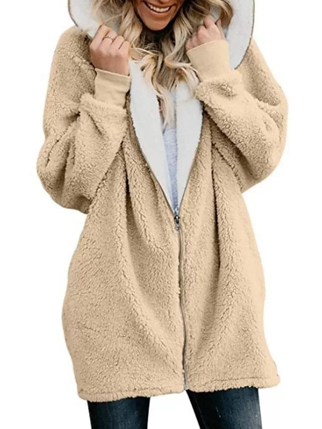 Oversized Sherpa Fleece Zipper for Women with Long Sleeves and Fleece Lining