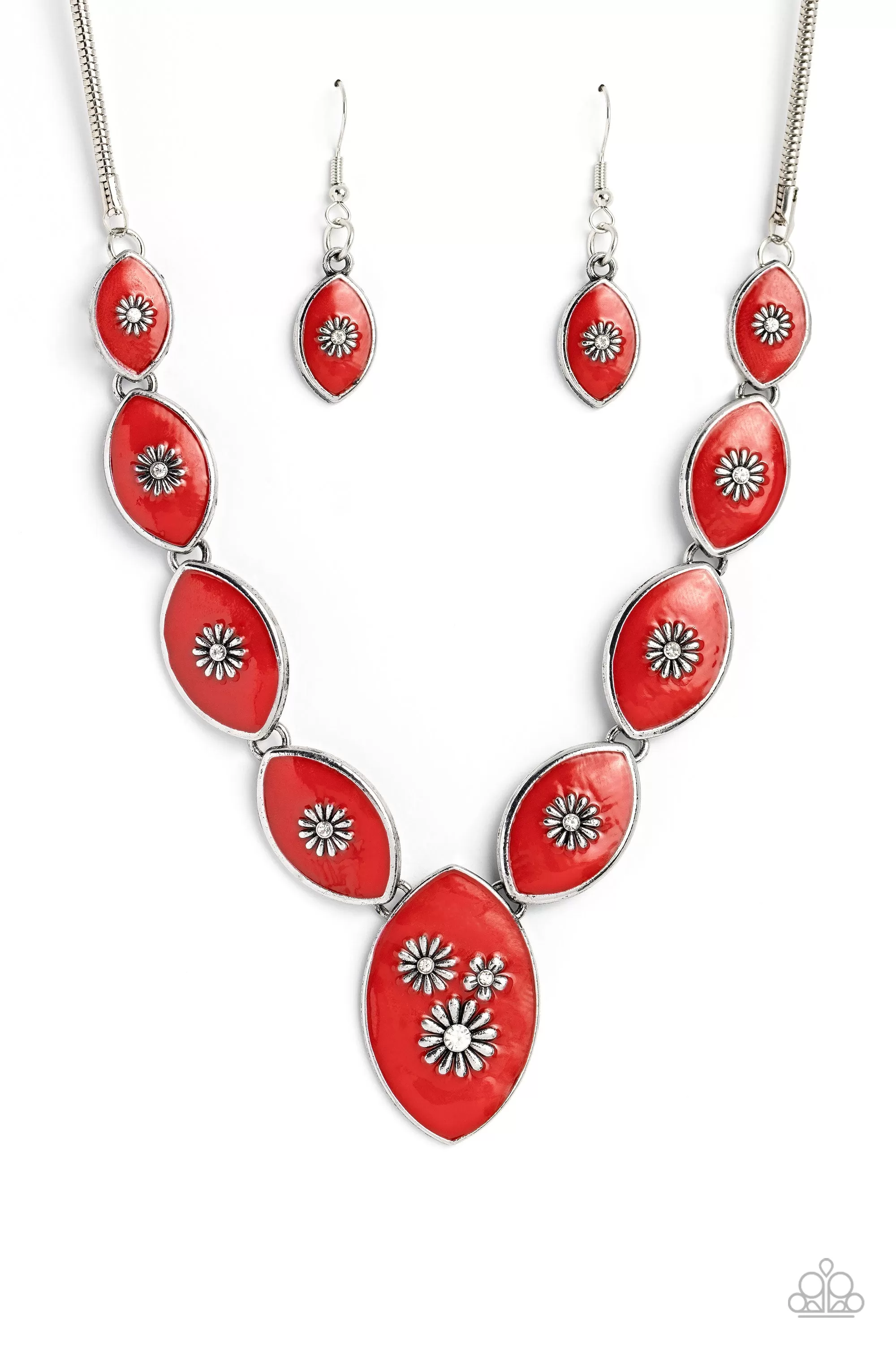 Paparazzi Pressed Flowers Red Necklace & Earring Set