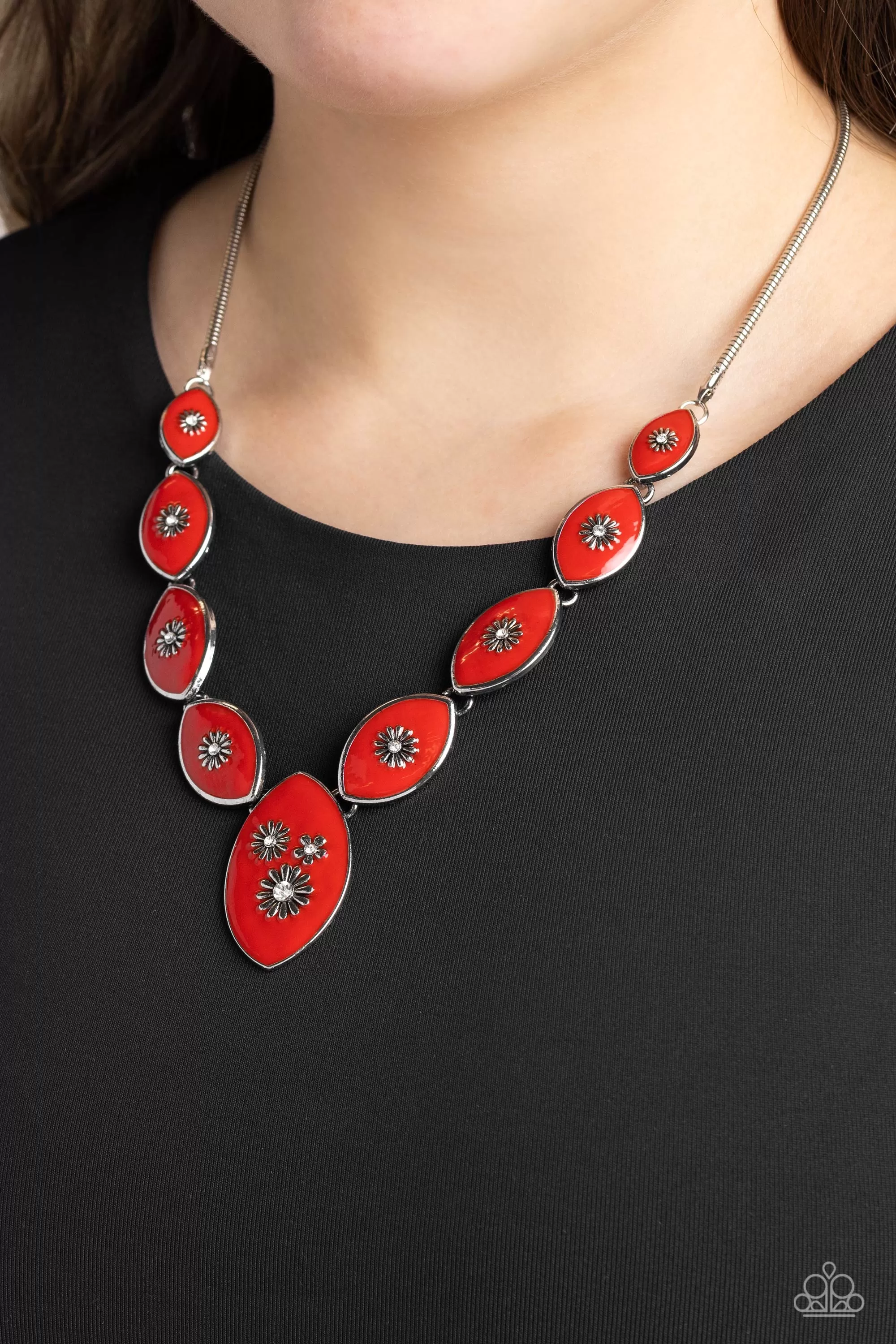 Paparazzi Pressed Flowers Red Necklace & Earring Set