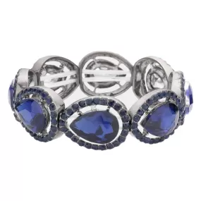 Pave Teardrop Trim Glass Crystal Stretch Evening Bracelet