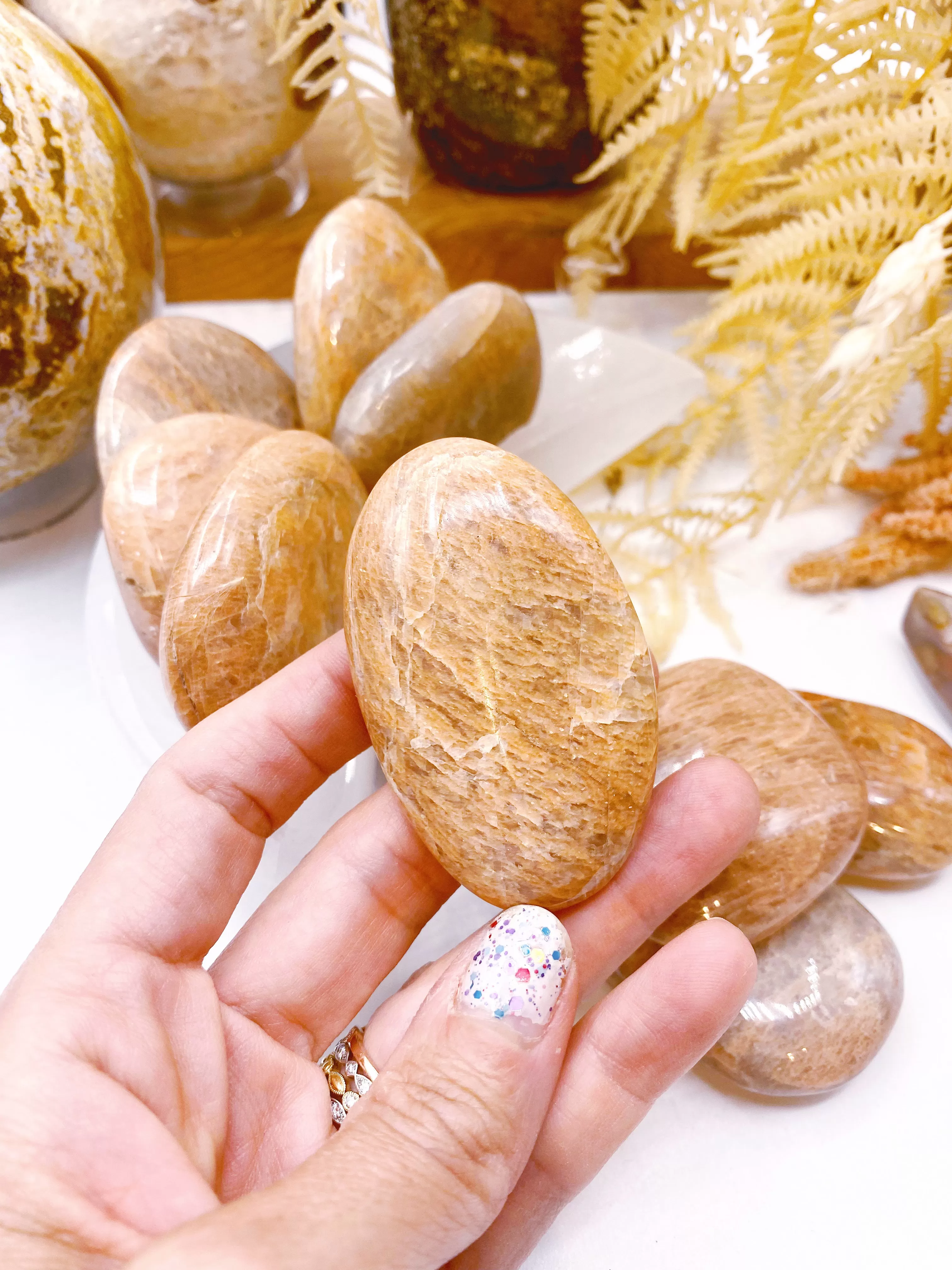 Peach Moonstone Palm Stones