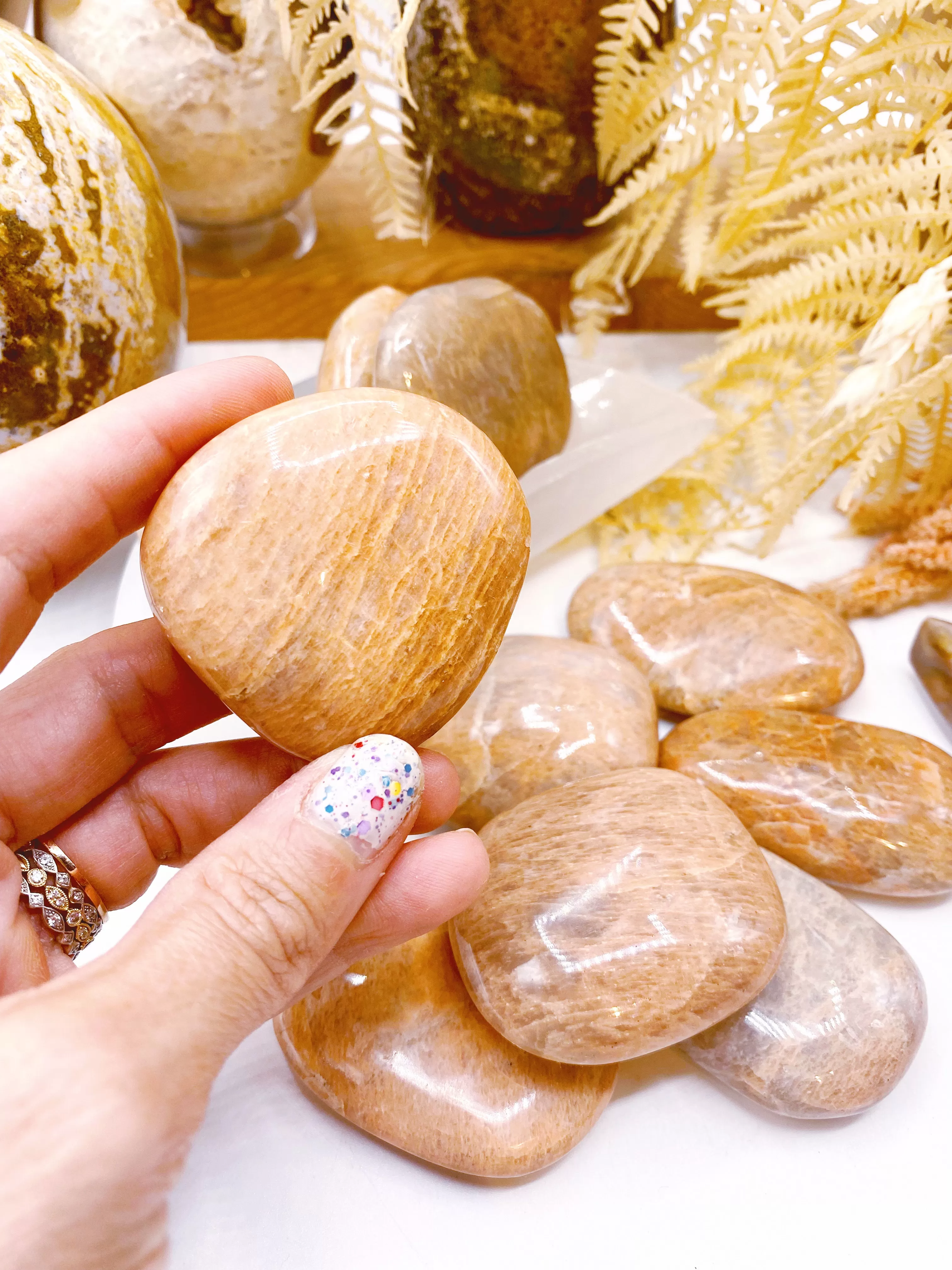 Peach Moonstone Palm Stones