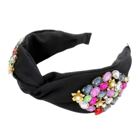 Pearl Centered Flower Multi Stone Twisted Headband