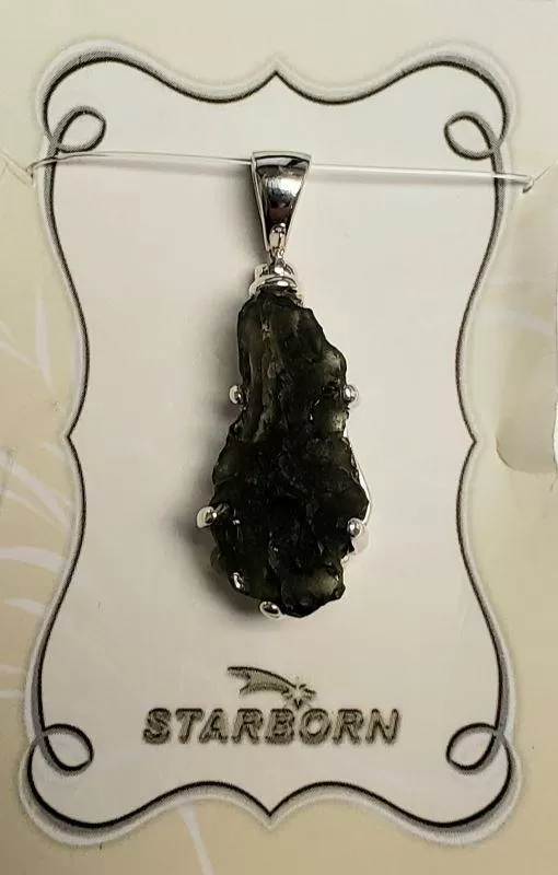 Pendant, Moldavite Freeform SS Basket