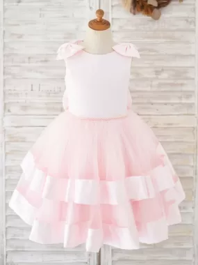 Pink Kids Party Dresses Sleeveless Sash Flower Girl Dresses Jewel Neck style