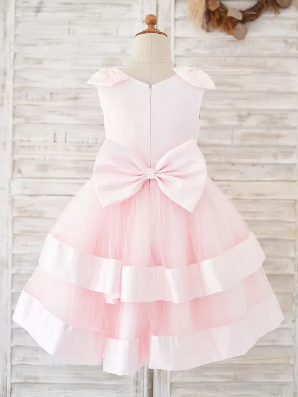 Pink Kids Party Dresses Sleeveless Sash Flower Girl Dresses Jewel Neck style