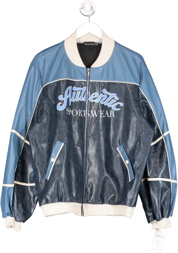 PrettyLittleThing Blue Pu Sports Bomber Jacket UK 16