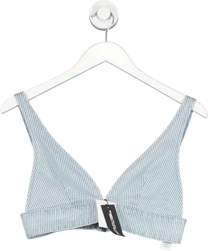 PrettyLittleThing Blue Stripe Denim Triangle Bralet UK 10