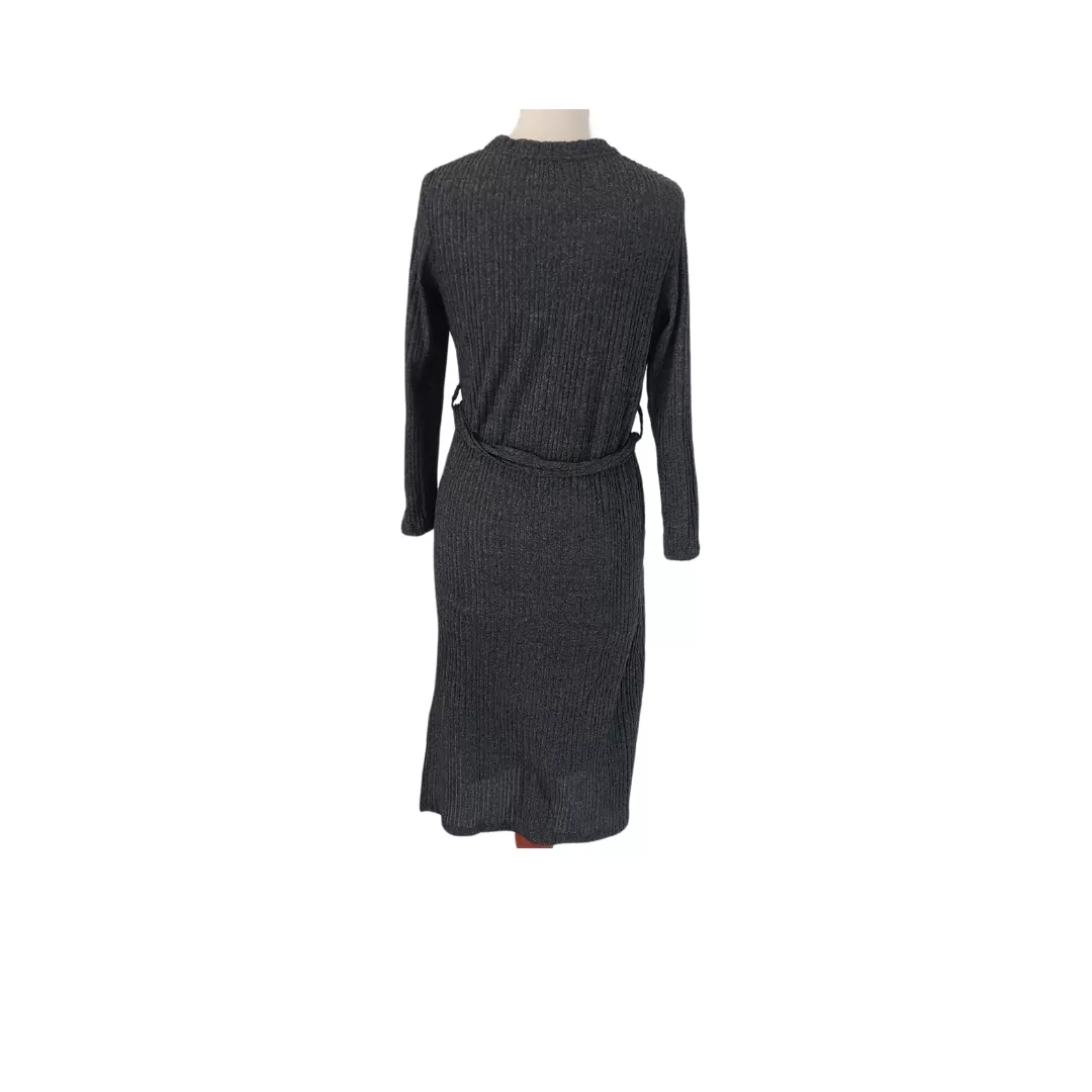 Primark Grey Ribbed Side-slit Belted Sweater Dress | Pre Loved |