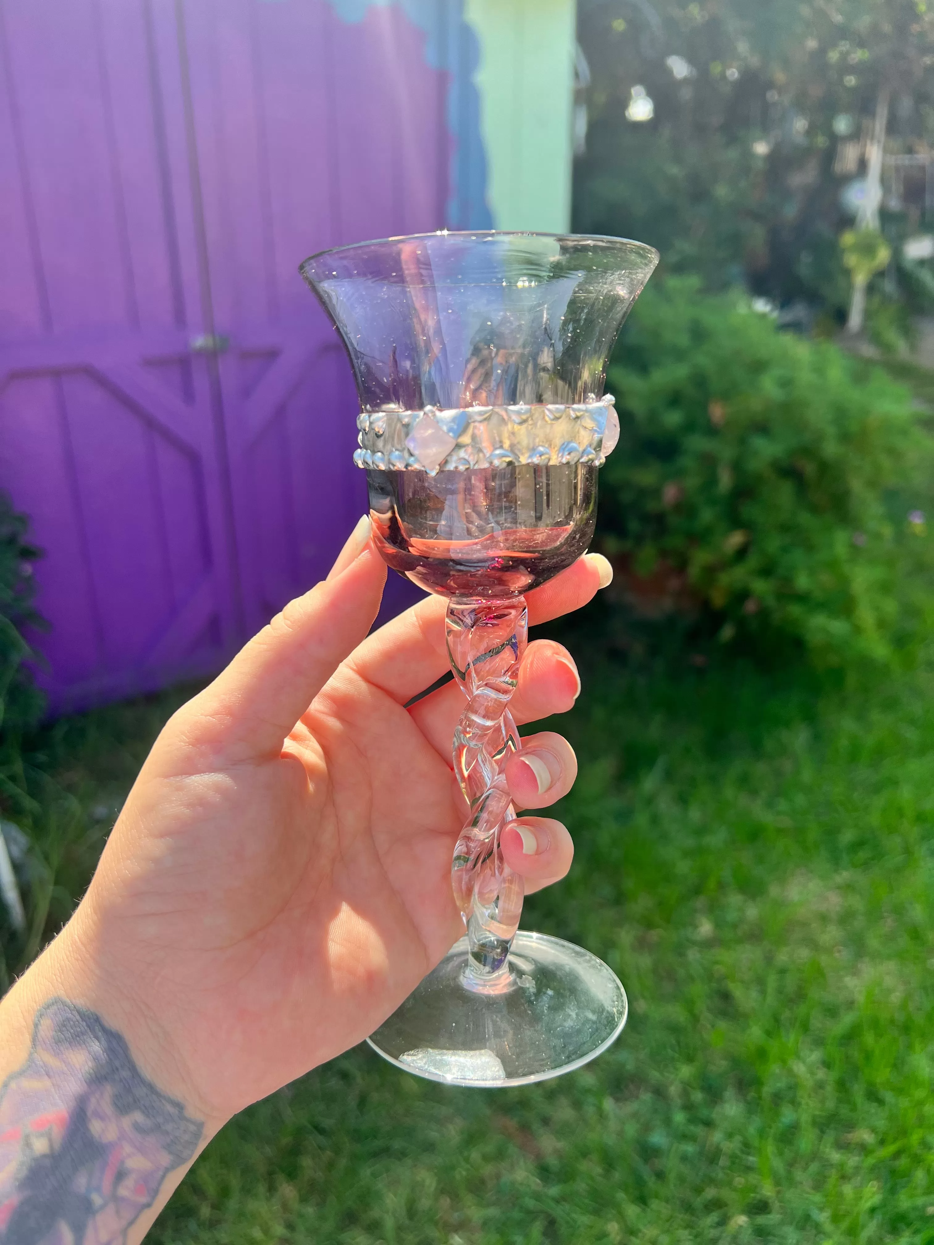 Purple Twisted Stem Wine Glass with moonstone no.2