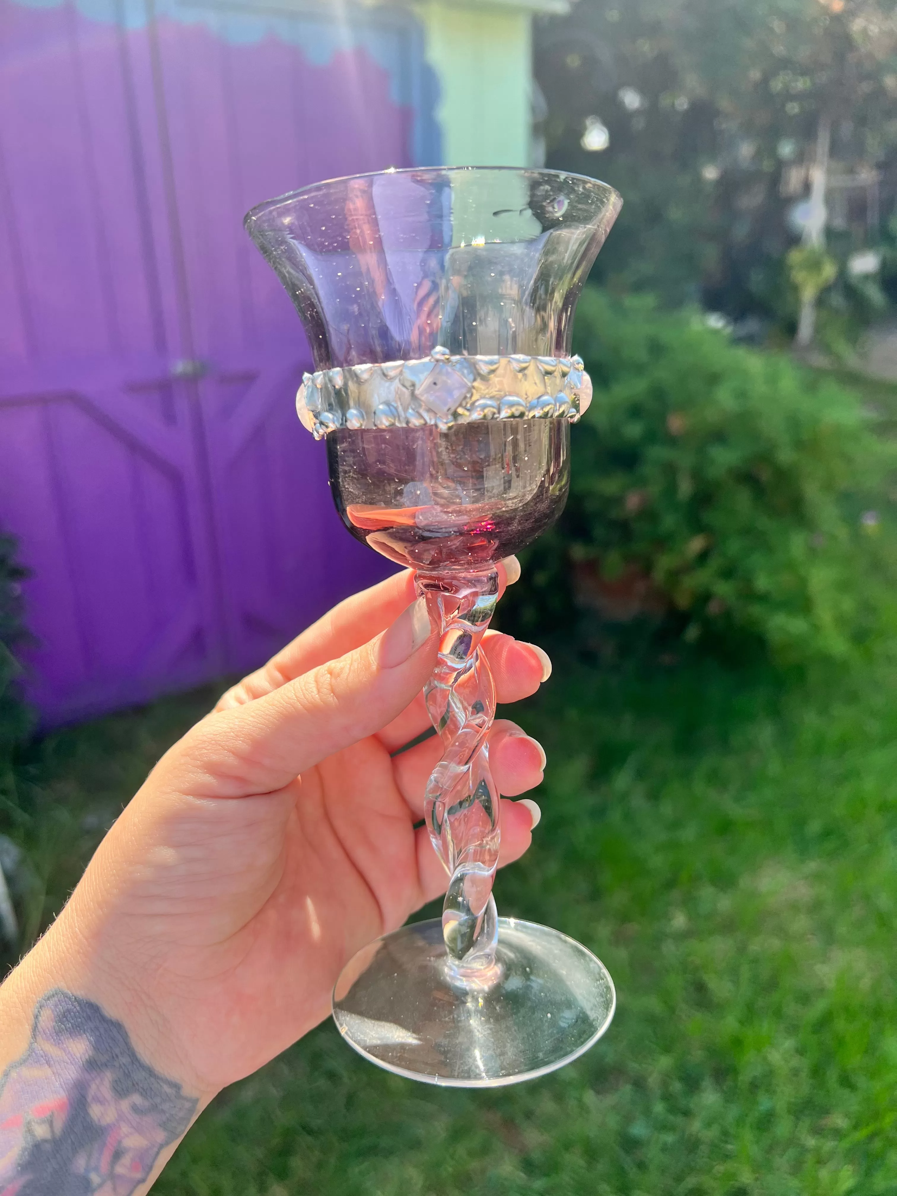 Purple Twisted Stem Wine Glass with moonstone no.2