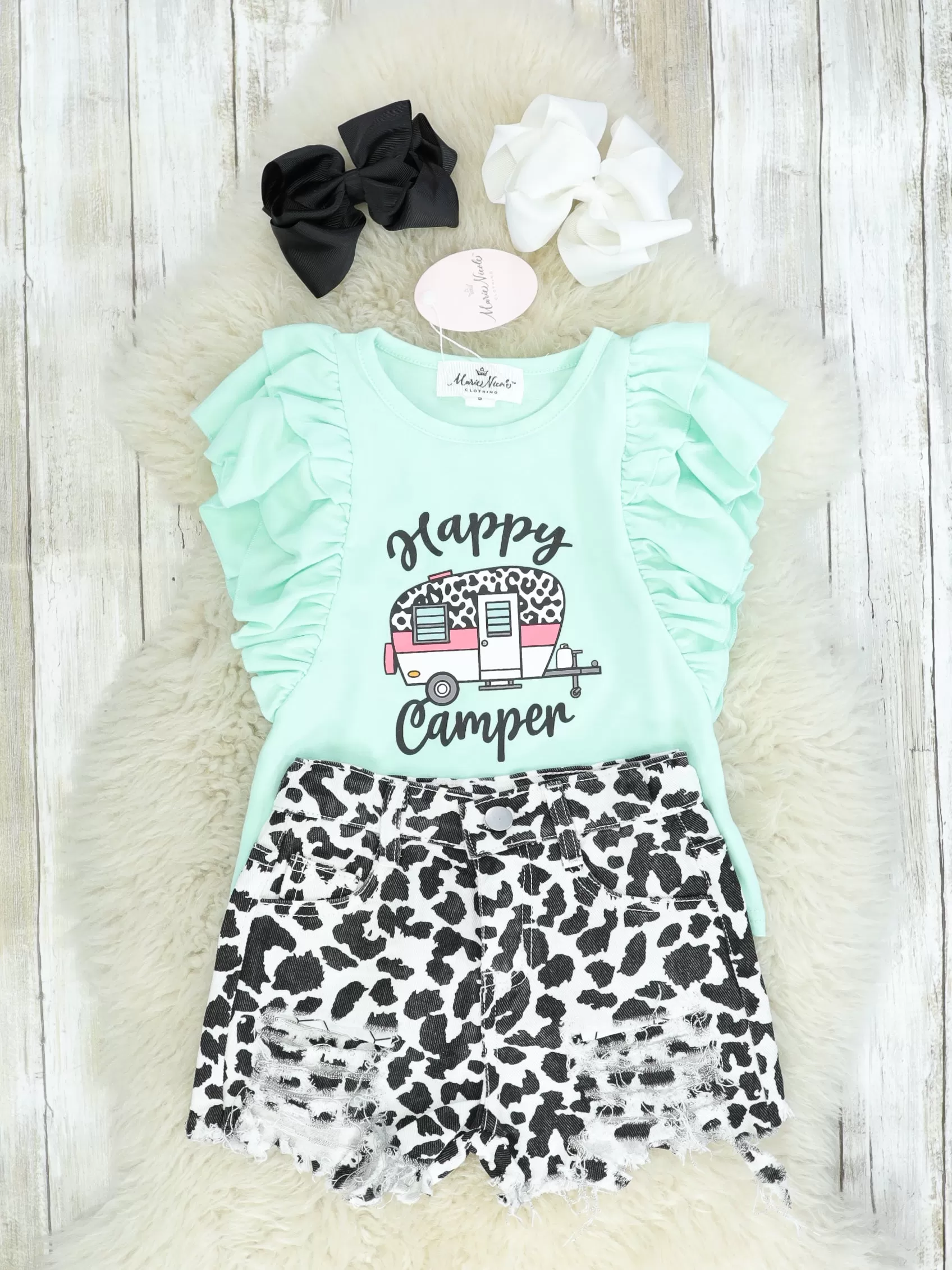 "Happy Camper" Ruffle Top & Shorts Outfit