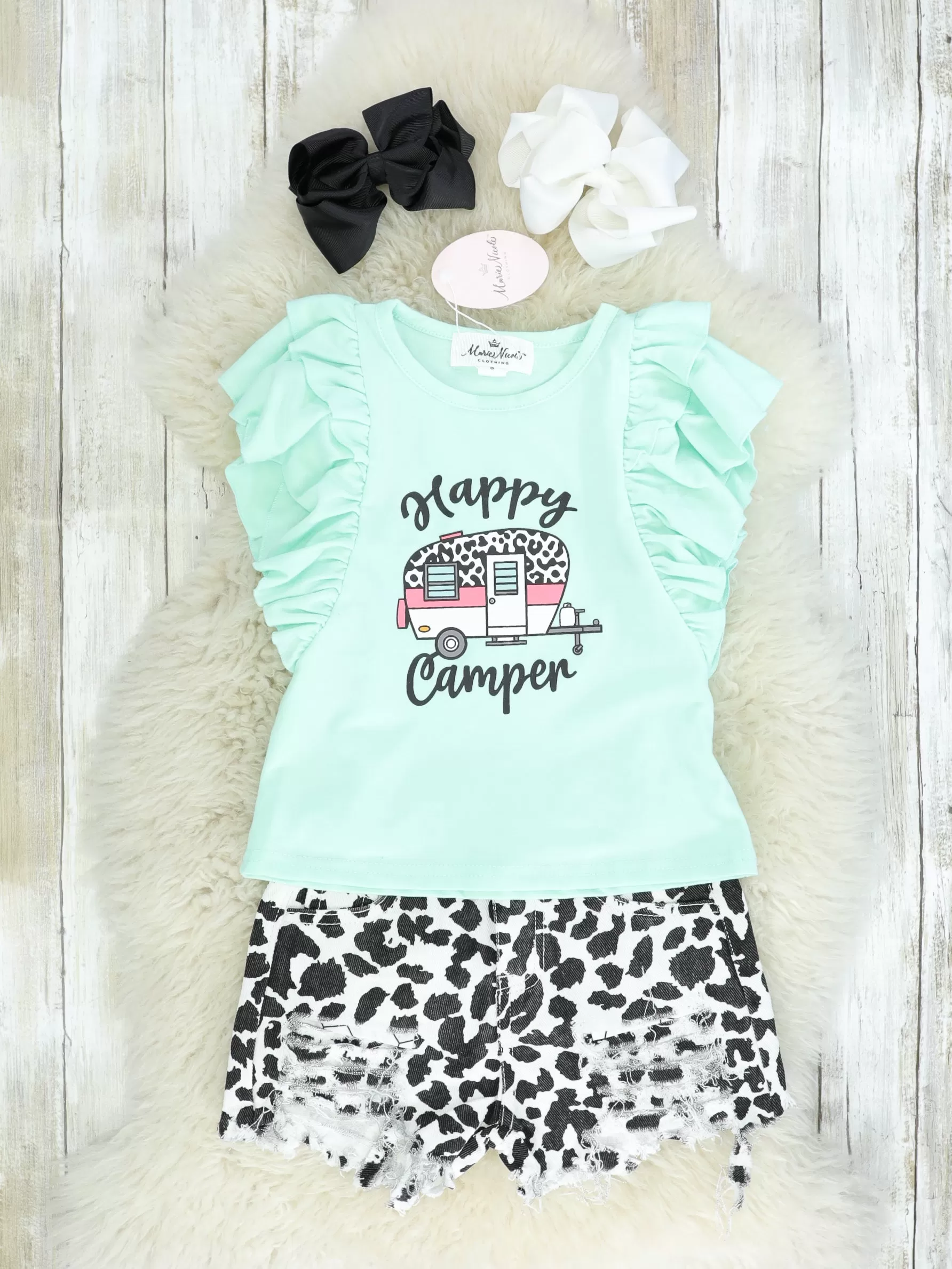 "Happy Camper" Ruffle Top & Shorts Outfit