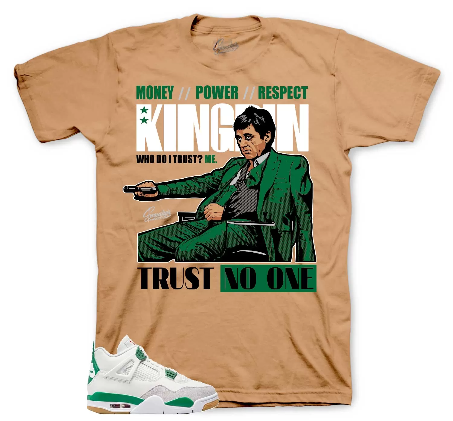 Retro 4 SB Pine Green Shirt - Trust Issues - Tan