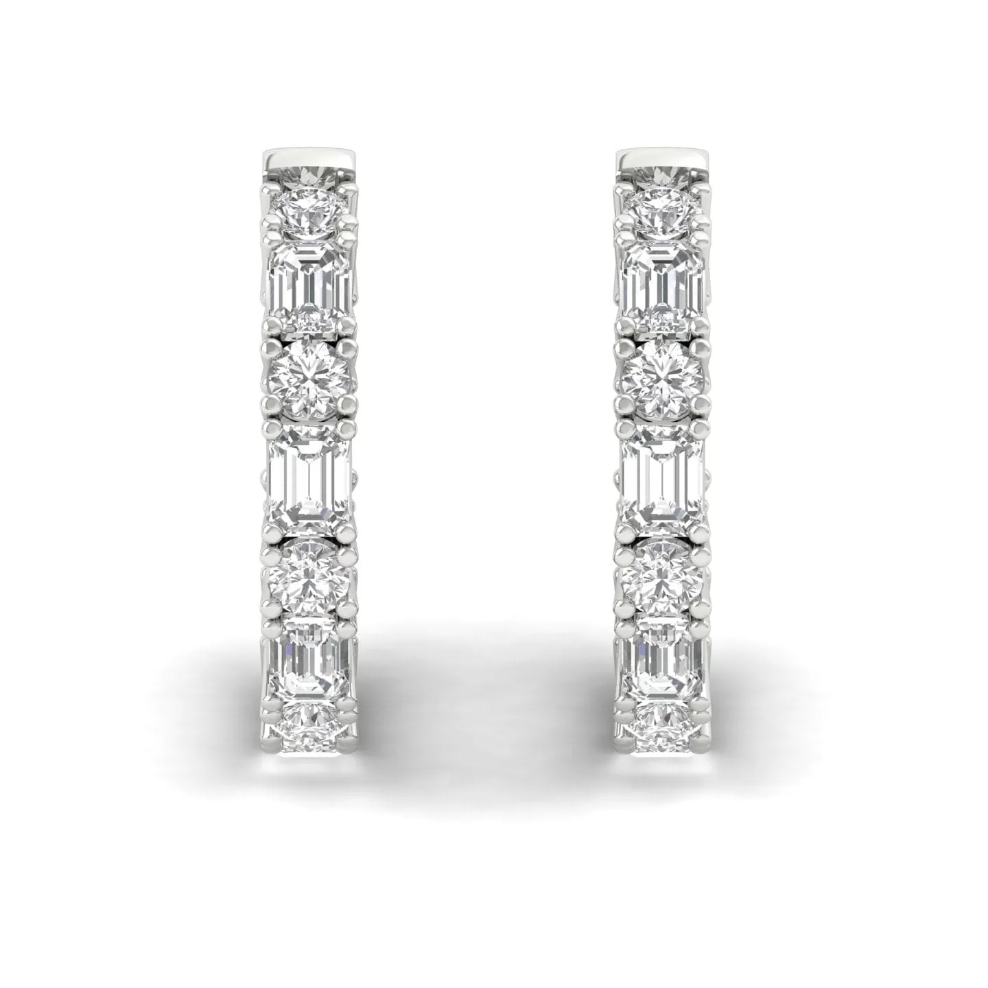 Round and Emerald Cut Diamond Hoop Earrings Lab Grown